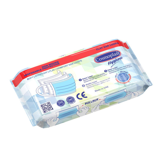 Cosmoplast Hygiene Blue Medical Face Mask 3PLY 25 Pcs Convenient Pouch