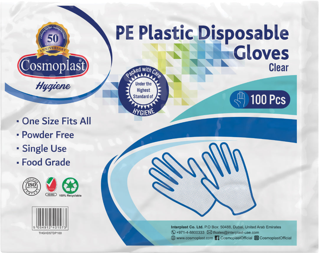 Cosmoplast Hygiene Clear Disposable PE Gloves 100 Pcs