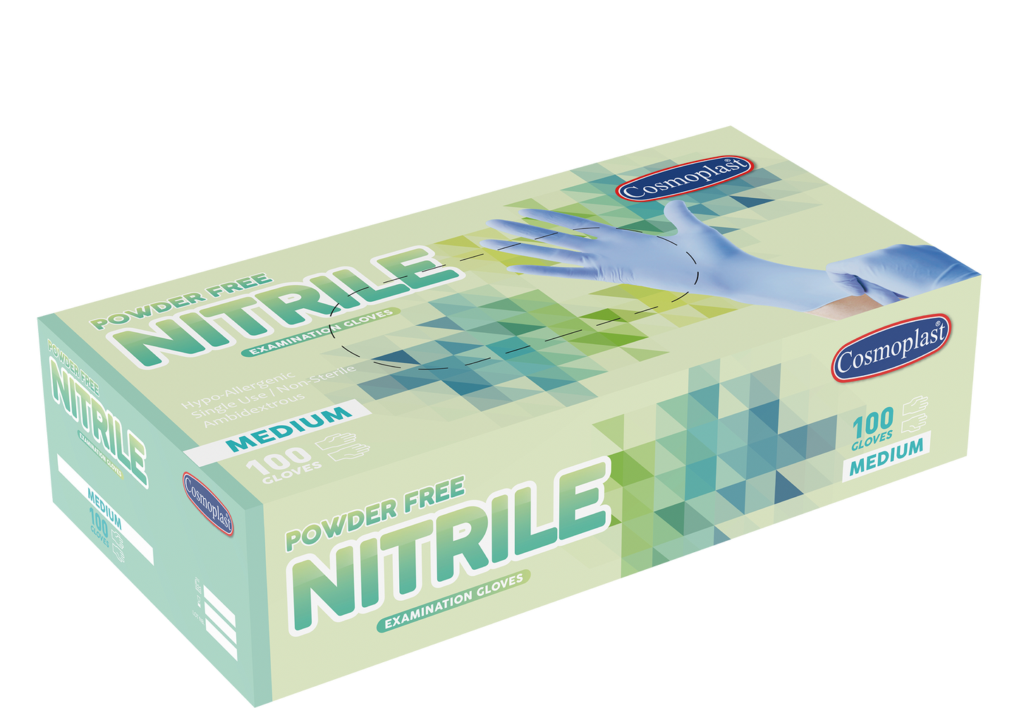 Cosmoplast Hygiene Blue Powder-free Nitrile Gloves Medium 100 Pcs