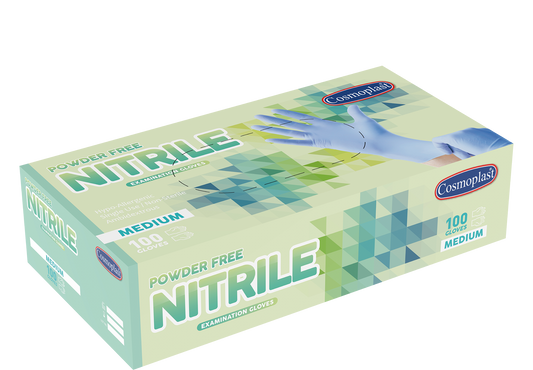 Cosmoplast Hygiene Blue Powder-free Nitrile Gloves Medium 100 Pcs