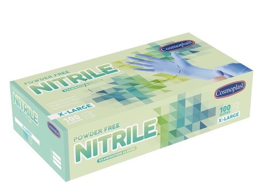 Cosmoplast Hygiene Blue Powder-free Nitrile Gloves XLarge 100 Pcs