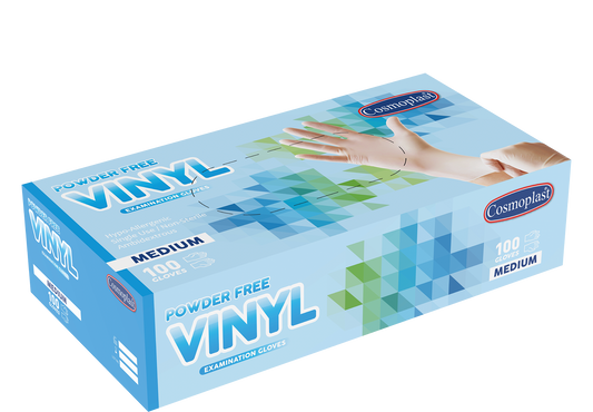 Cosmoplast Hygiene Clear Powder-free Vinyl Gloves Medium 100 Pcs