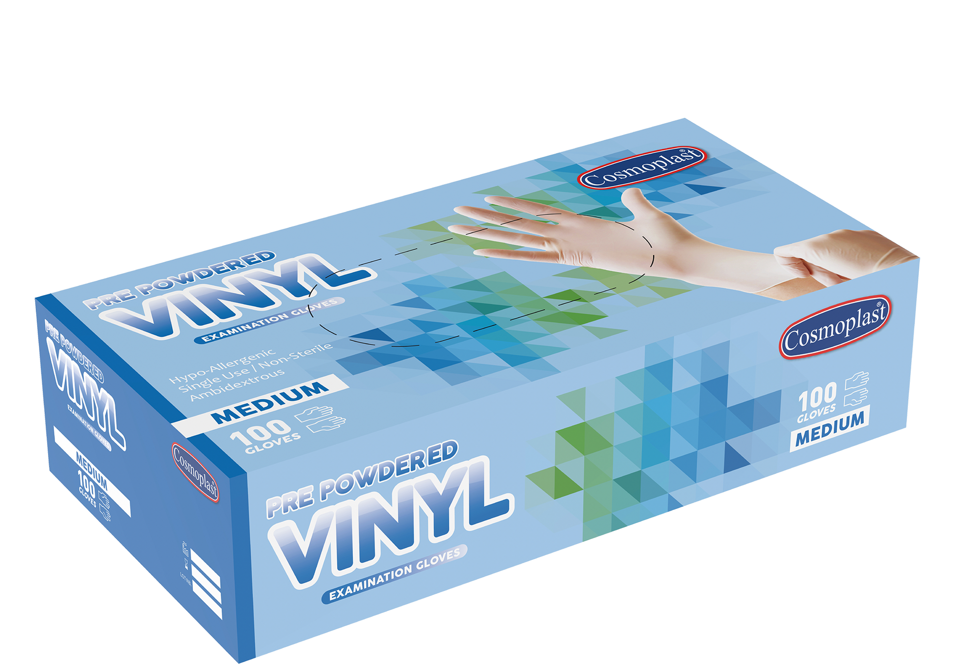 Cosmoplast Hygiene Clear Pre-powdered Vinyl Gloves Medium 100 Pcs