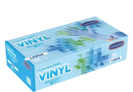 Cosmoplast Hygiene Blue Powder-free Vinyl Gloves Large 100 Pcs