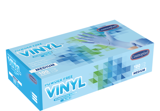 Cosmoplast Hygiene Blue Powder-free Vinyl Gloves Medium 100 Pcs