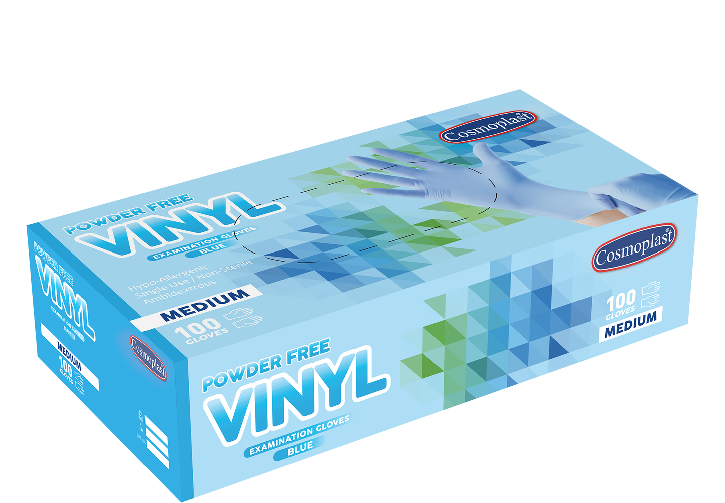 Cosmoplast Hygiene Blue Powder-free Vinyl Gloves Medium 100 Pcs
